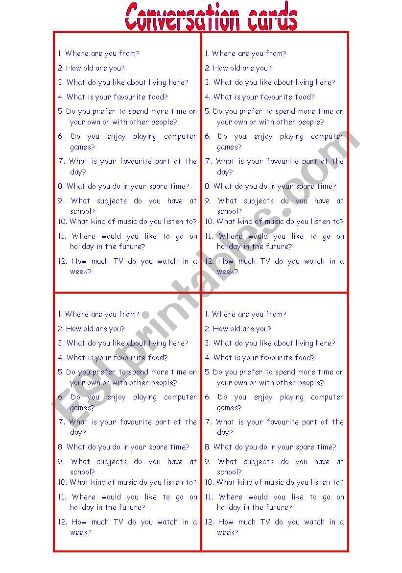 CONVERSATION CARDS  worksheet