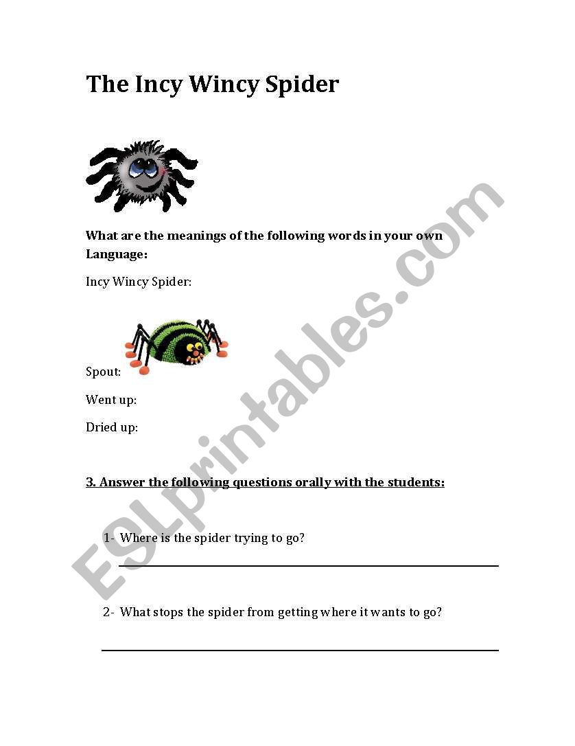 the incy wincy spider worksheet