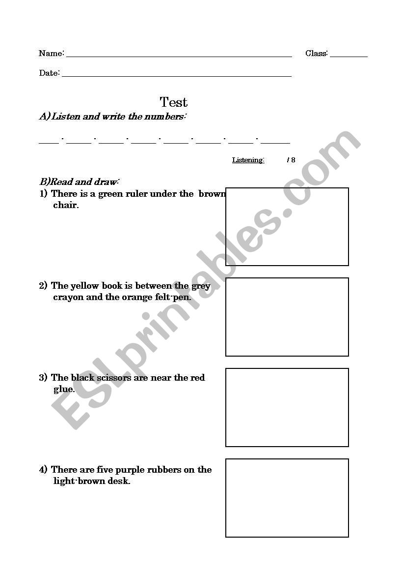 test for the italian  fourth class of primary school