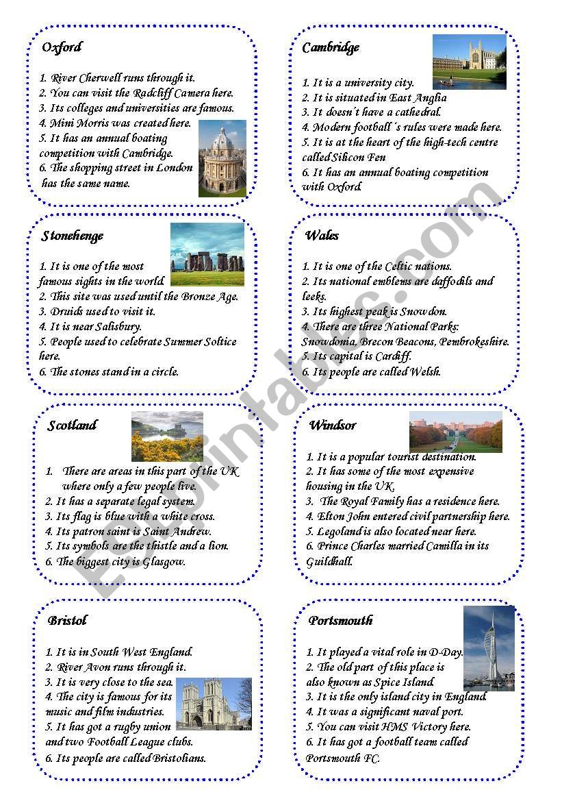 Game card 4 - Places in the UK