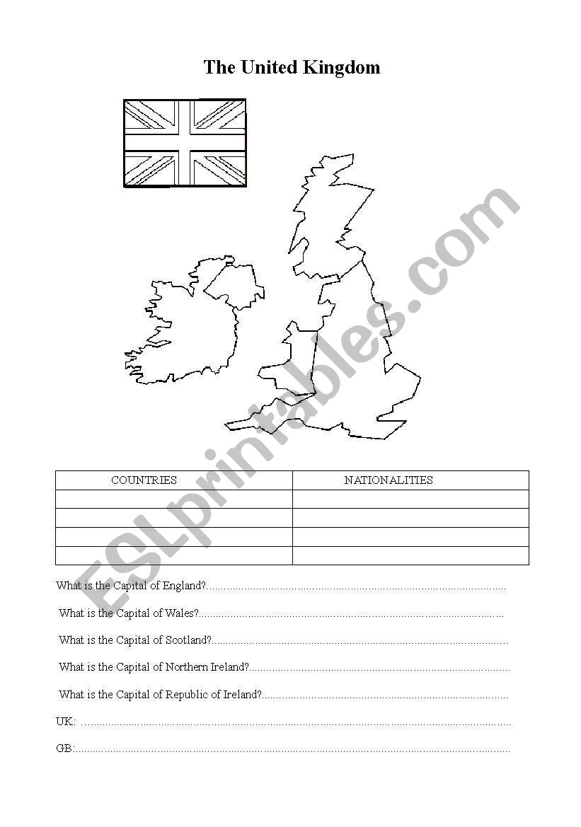 map United Kingdom worksheet