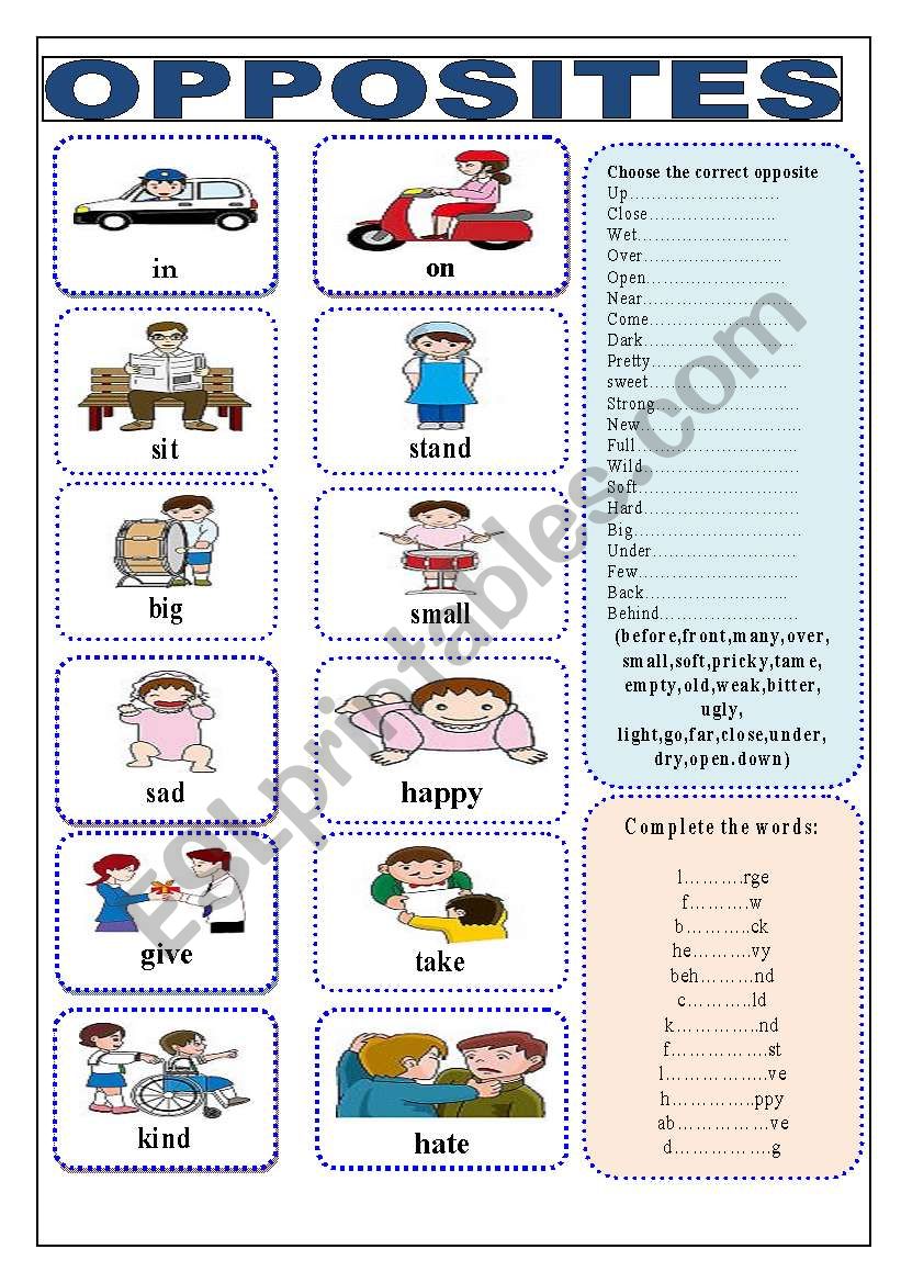 Opposites worksheet