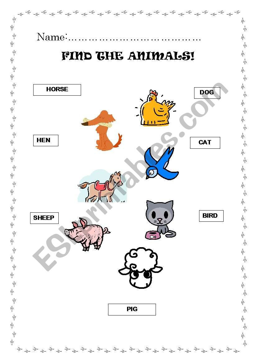FIND THE ANIMALS 2 worksheet