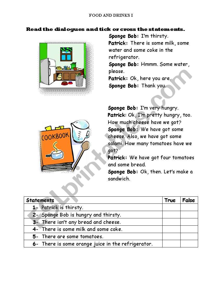 Food and Drinks (Sponge Bob) worksheet