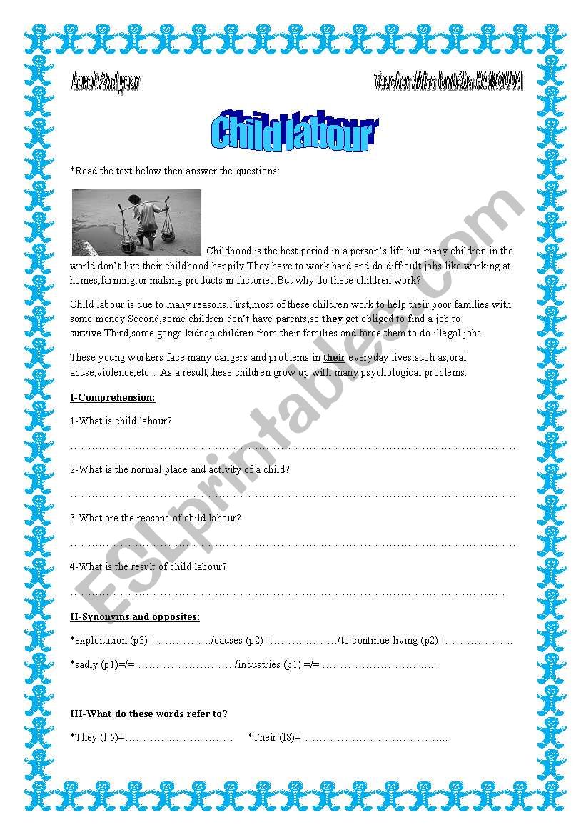 child labour worksheet