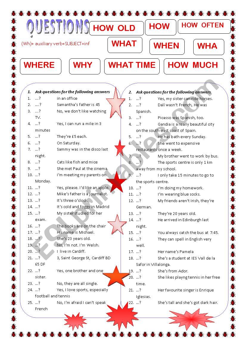 QUESTIONS (A2) worksheet