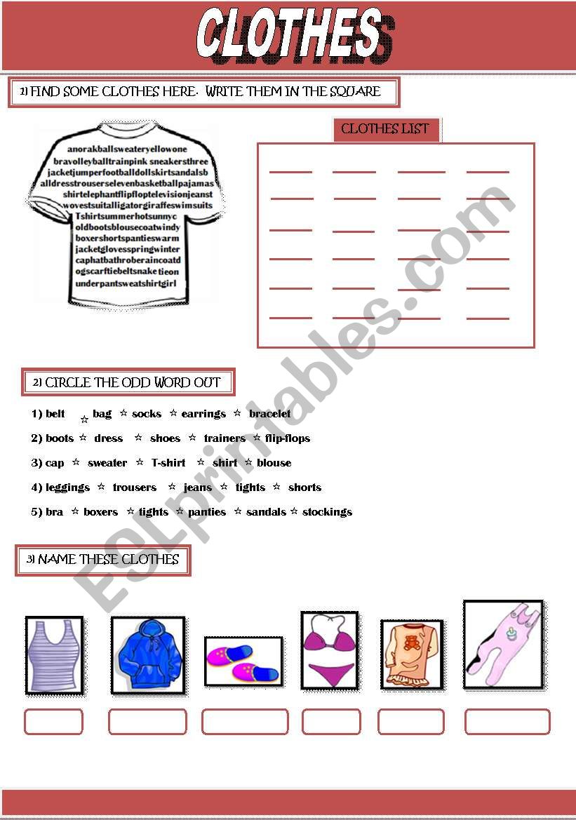 Clothes worksheet