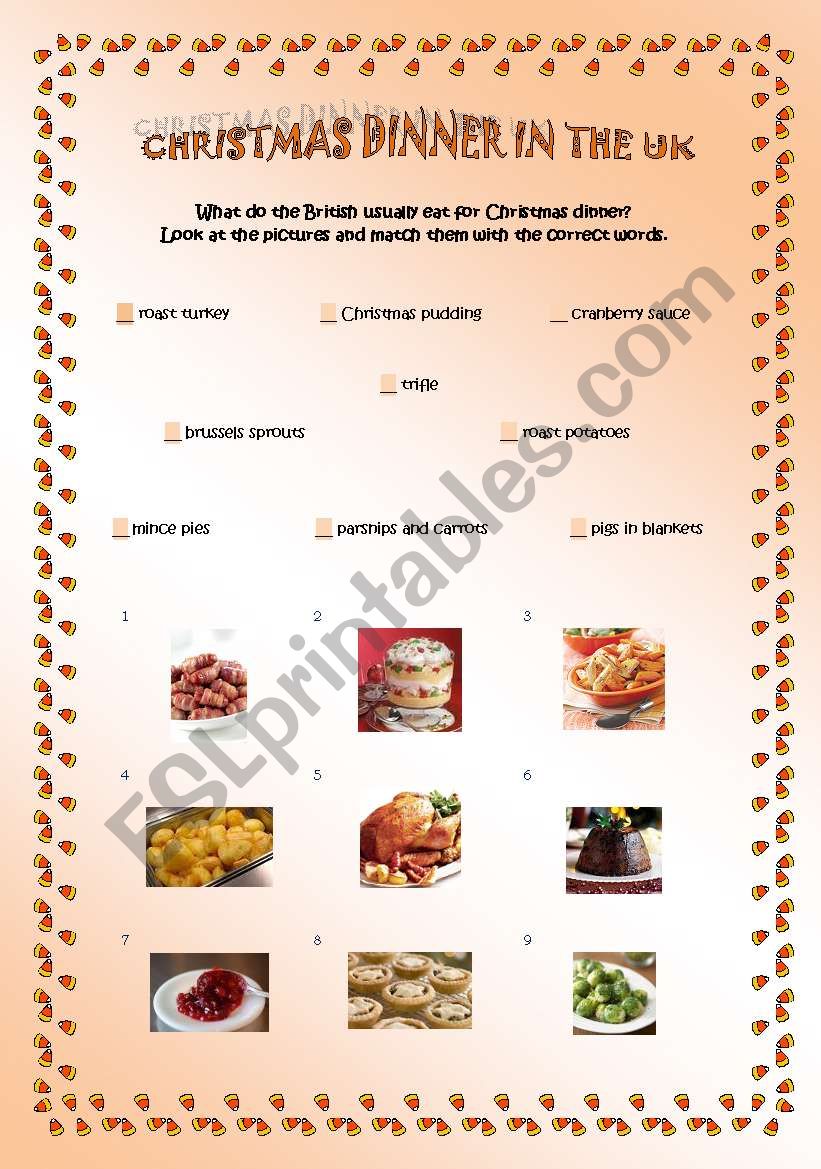 Christmas dinner in the UK worksheet