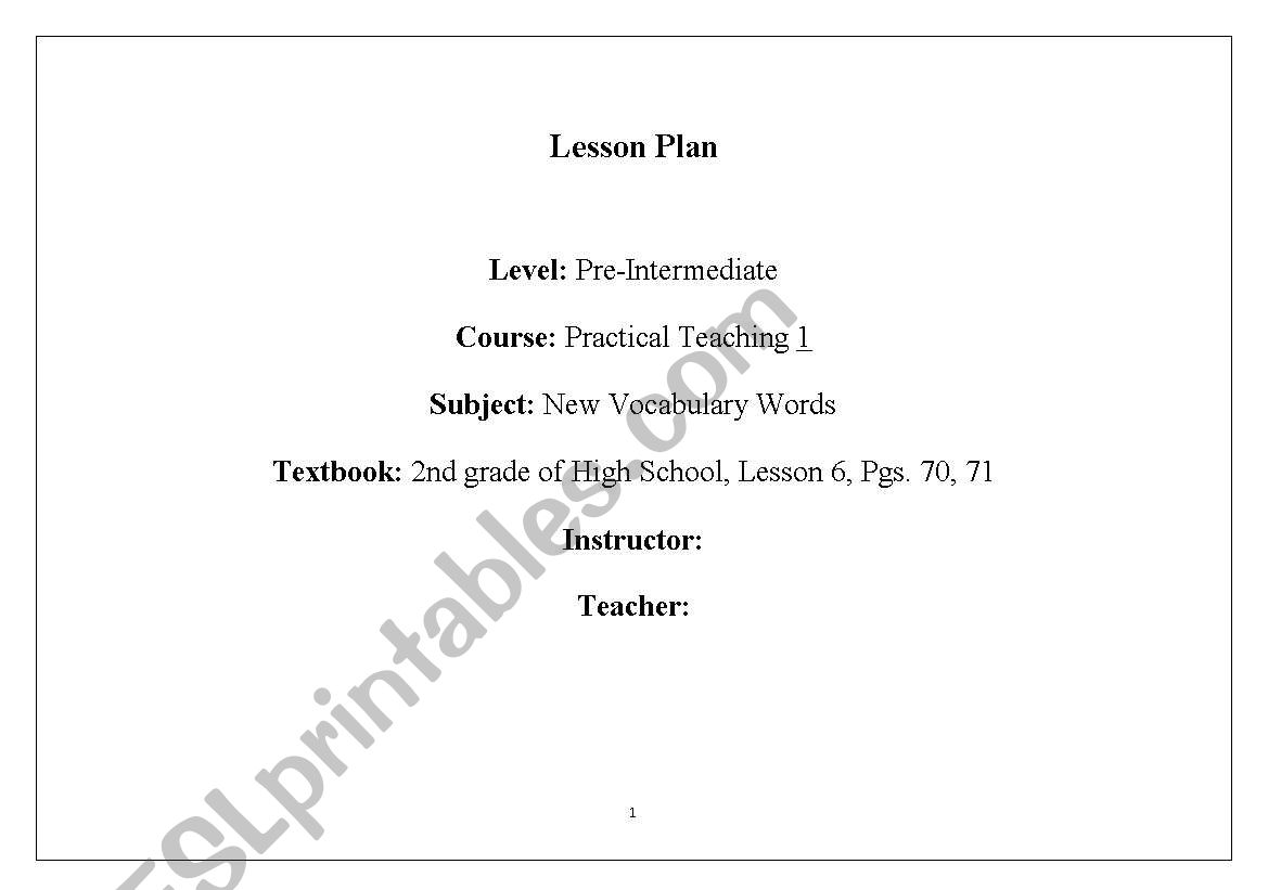 Vocabulary worksheet