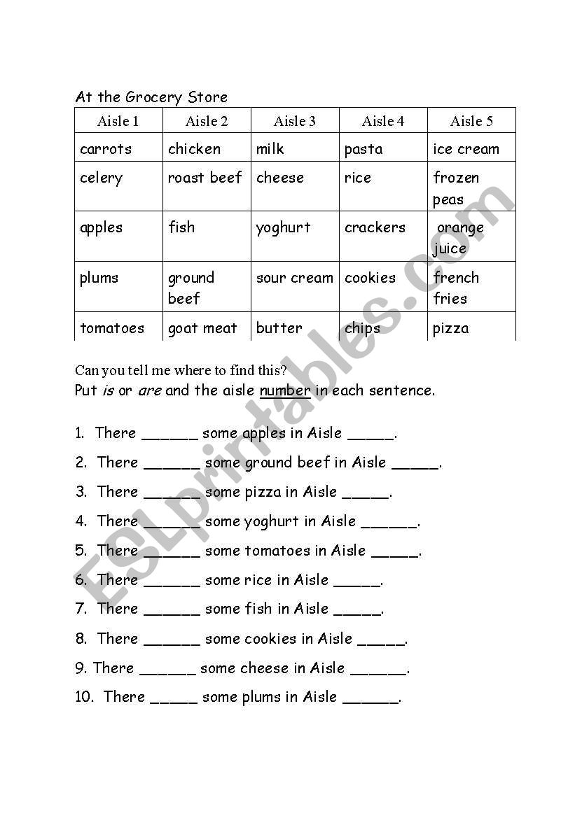 At the Grocery Store worksheet