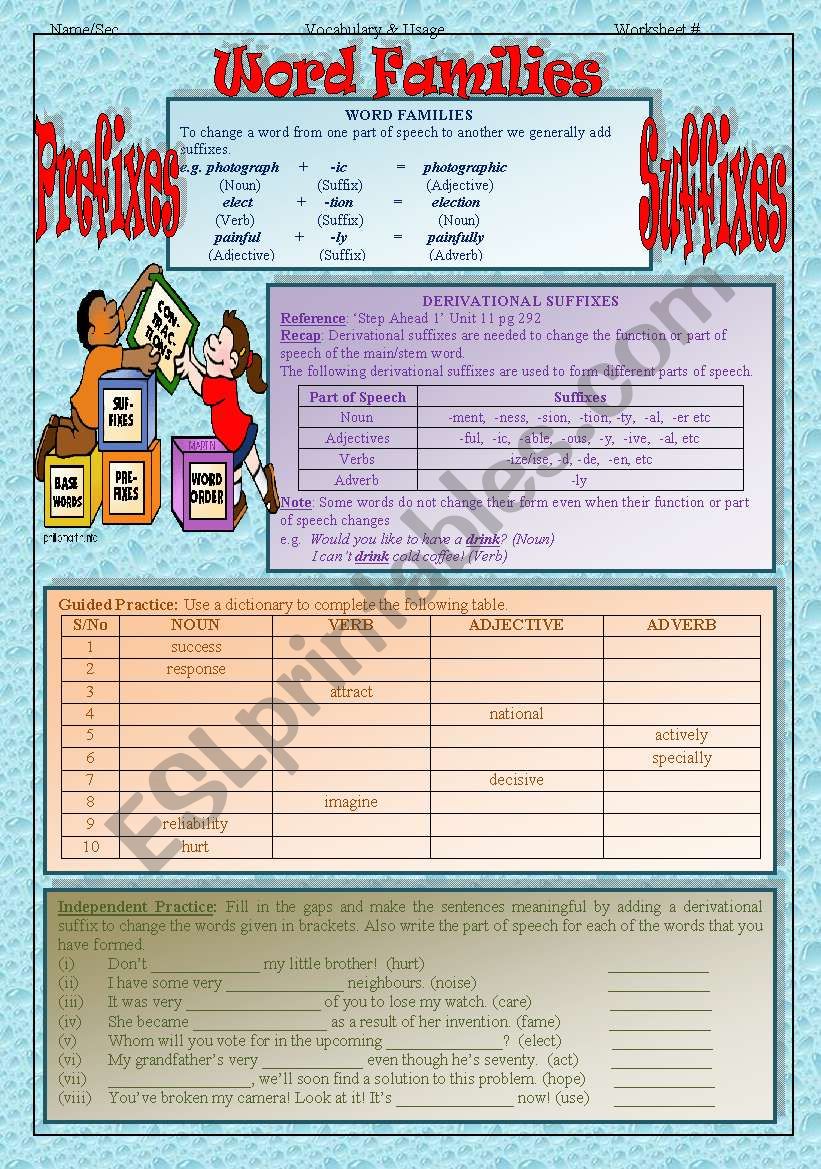 word families worksheet