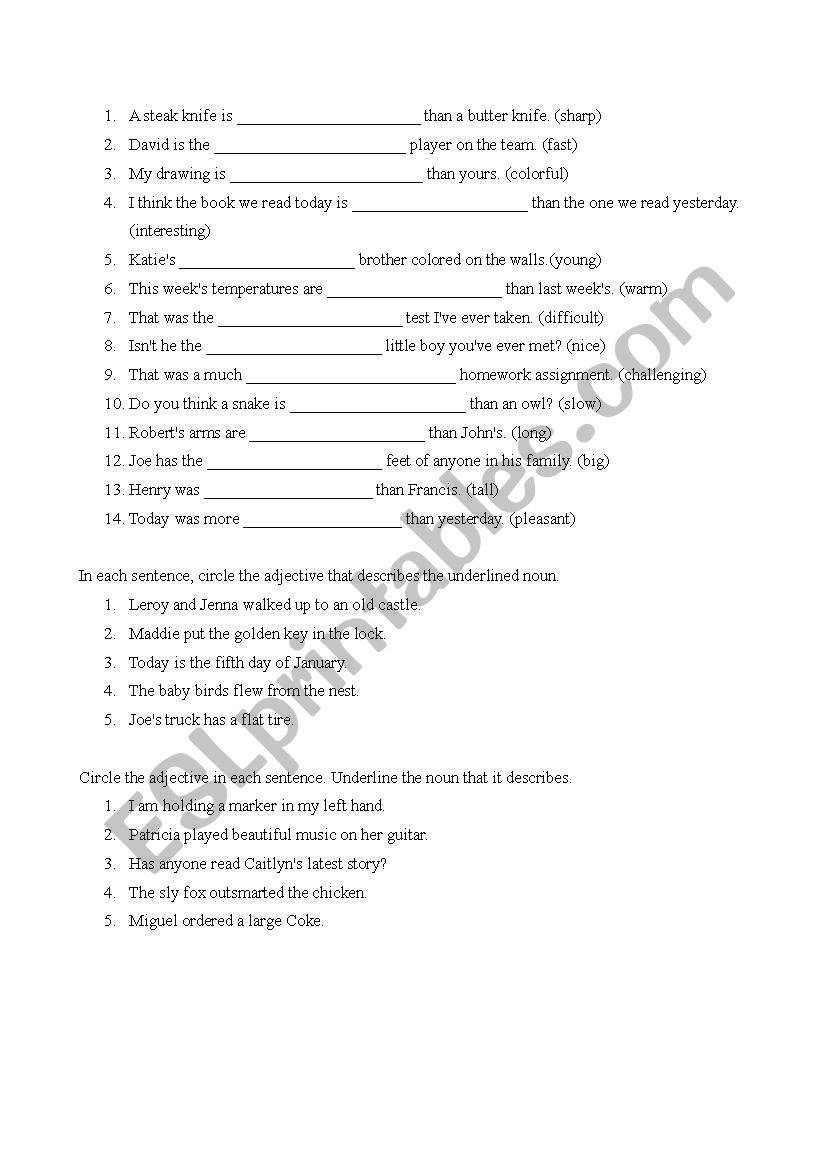 Adjectives worksheet