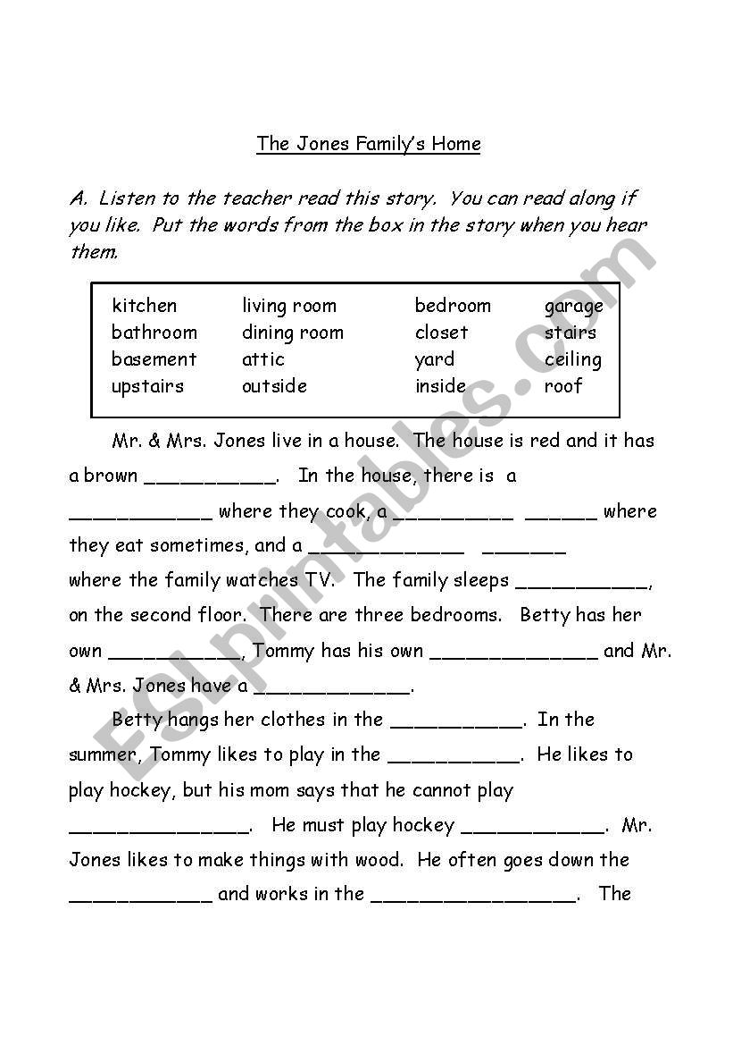 The Jones Familys Home worksheet