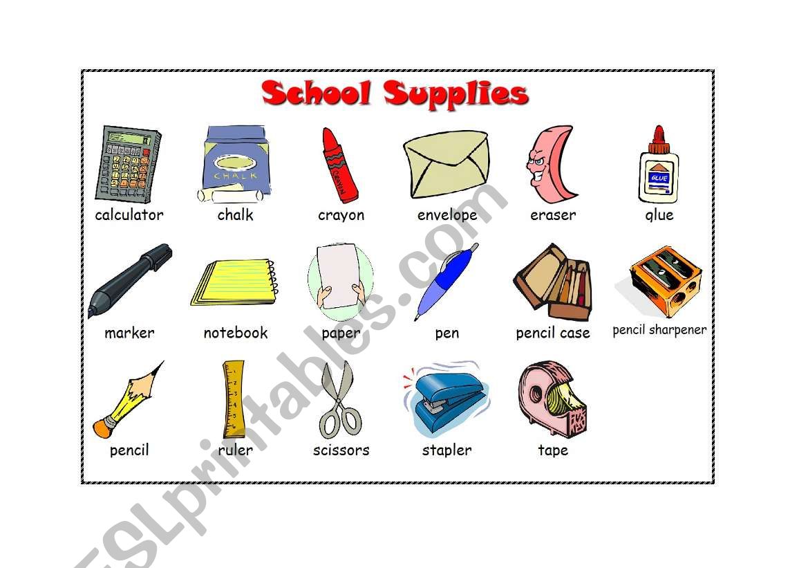 School supplies worksheet