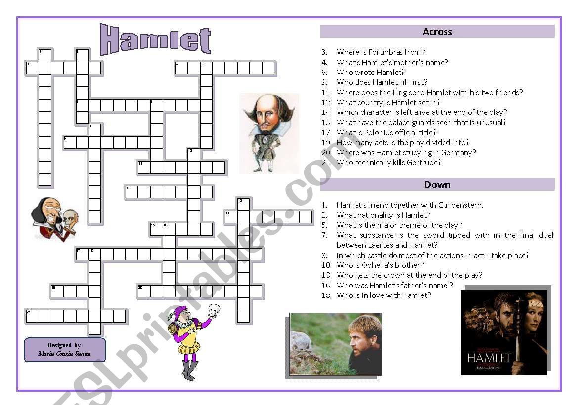 Hamlet - crossword puzzle worksheet