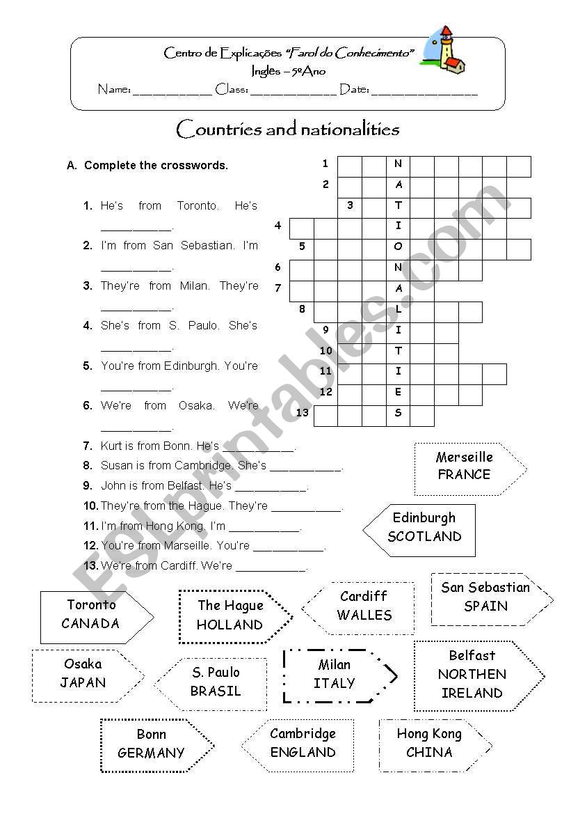 Countries and nationalities worksheet