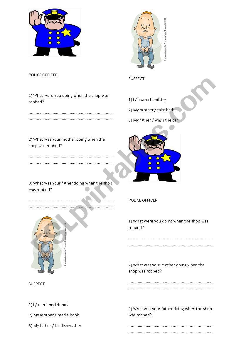 Police officer´s questionning - Exercise on Past Continous tense