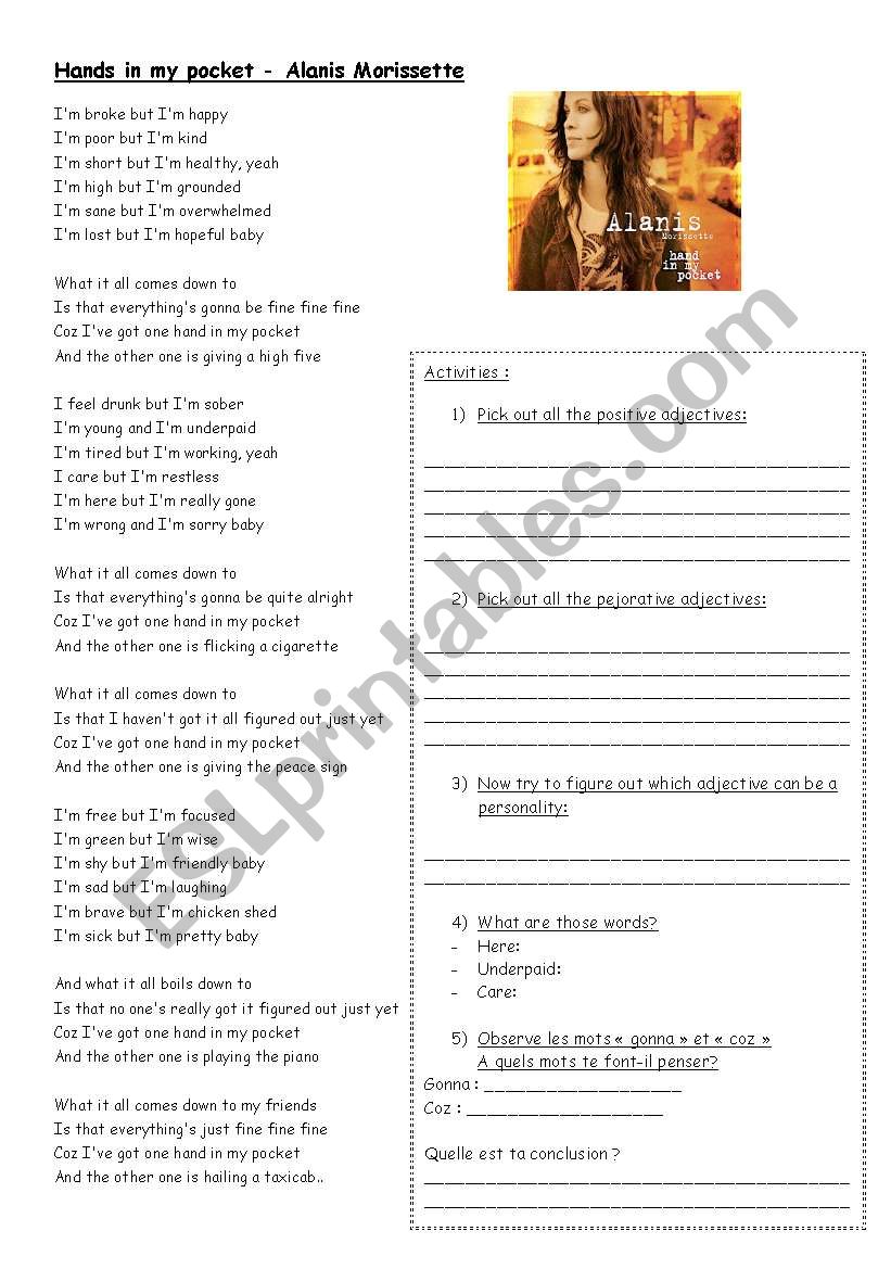 Song on adjectives  worksheet