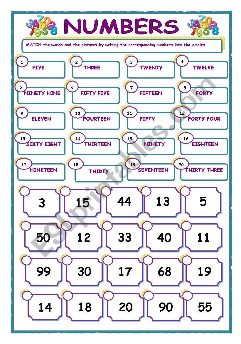 NUMBERS - Matching exercise worksheet