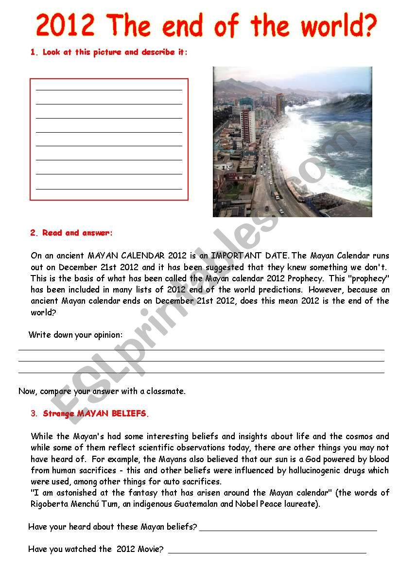 2012 The end of the world? worksheet
