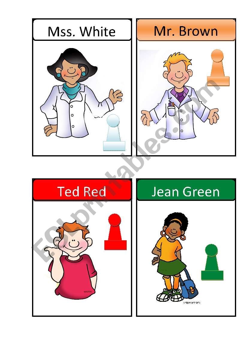 CLUEDO CHARACTERS CARDS part3 worksheet