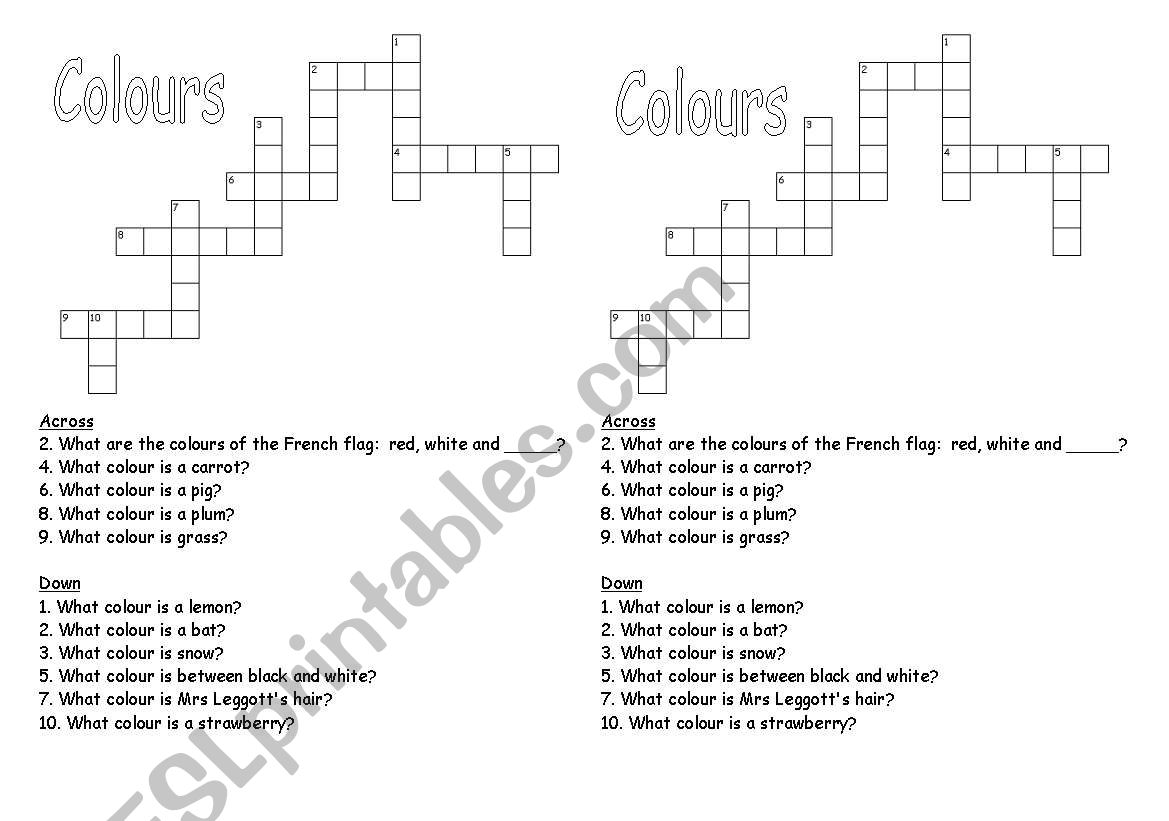 Colour Crossword worksheet