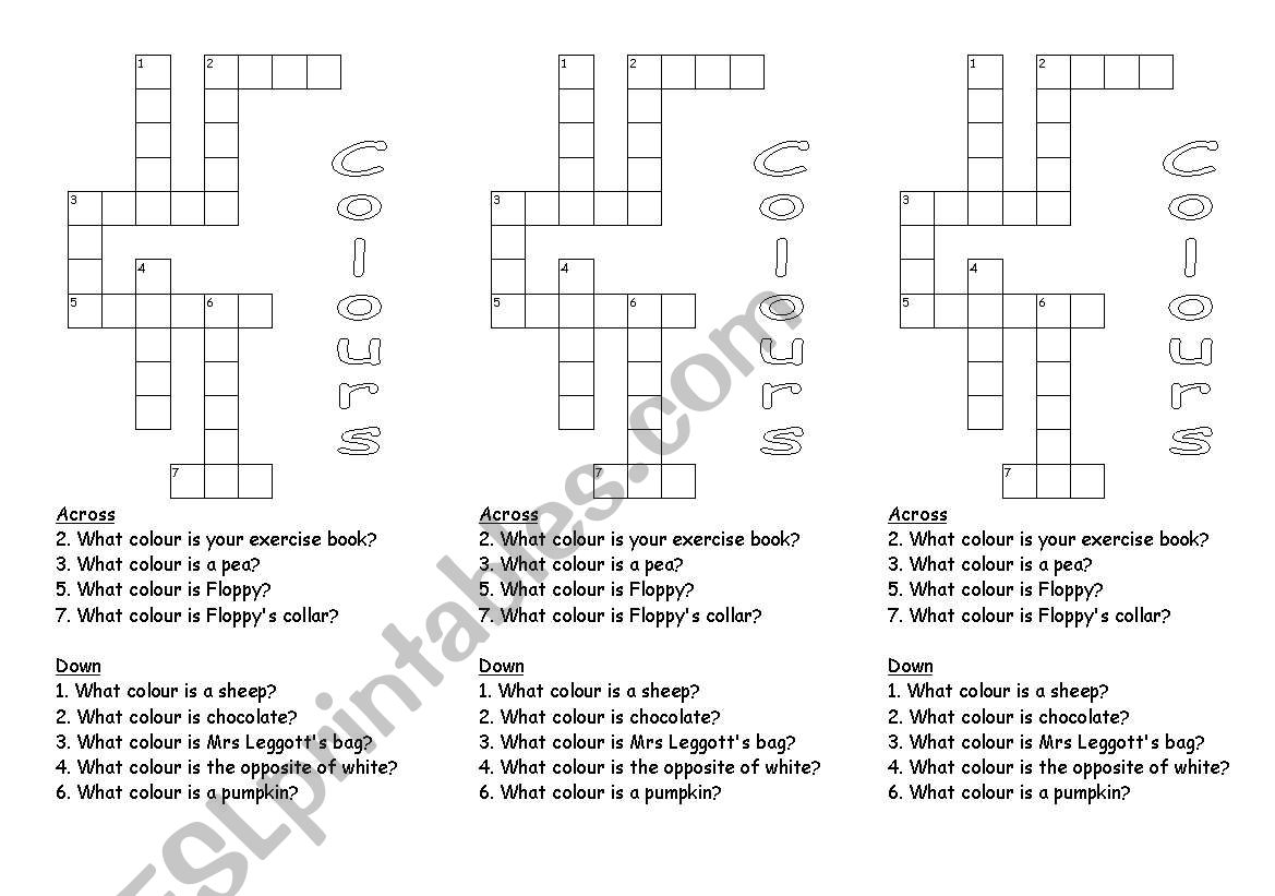 Colour Crossword 2  ESL worksheet by lleg