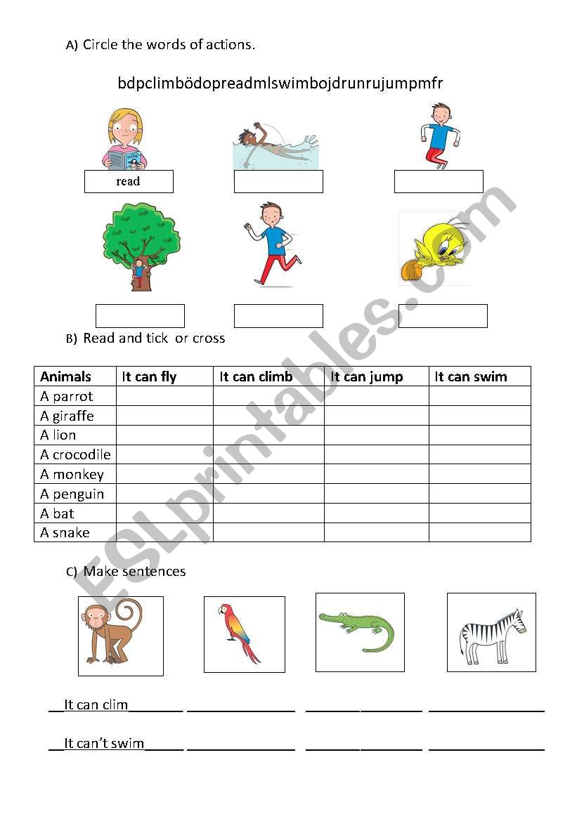 Action verbs - animals  - can / cant