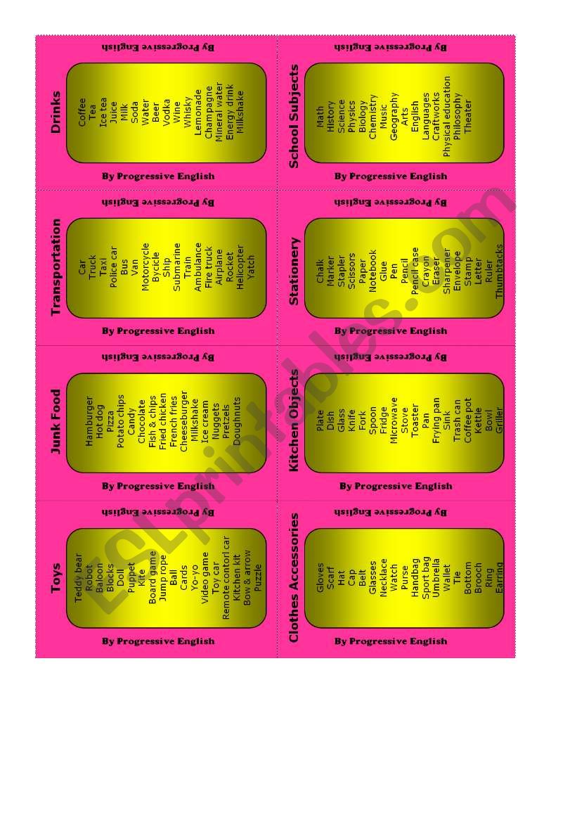 categories 2 worksheet