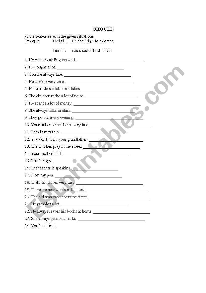 Should for advice worksheet