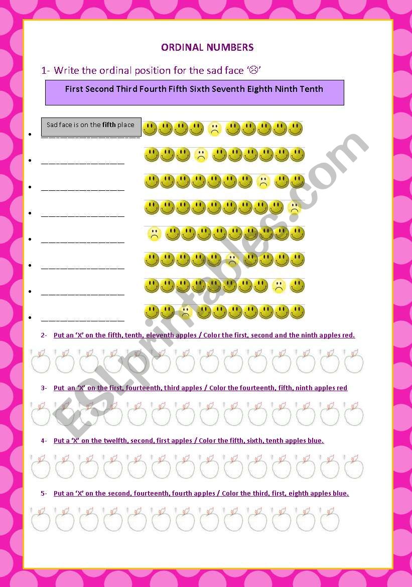 Ordinal Numbers worksheet