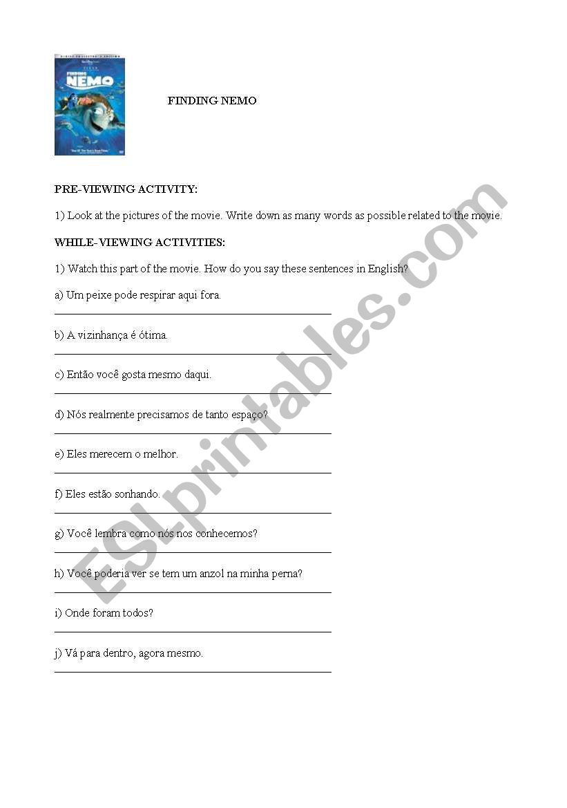 Finding Nemo worksheet