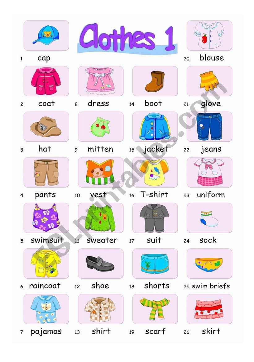 Pictionary***Clothes 1 worksheet