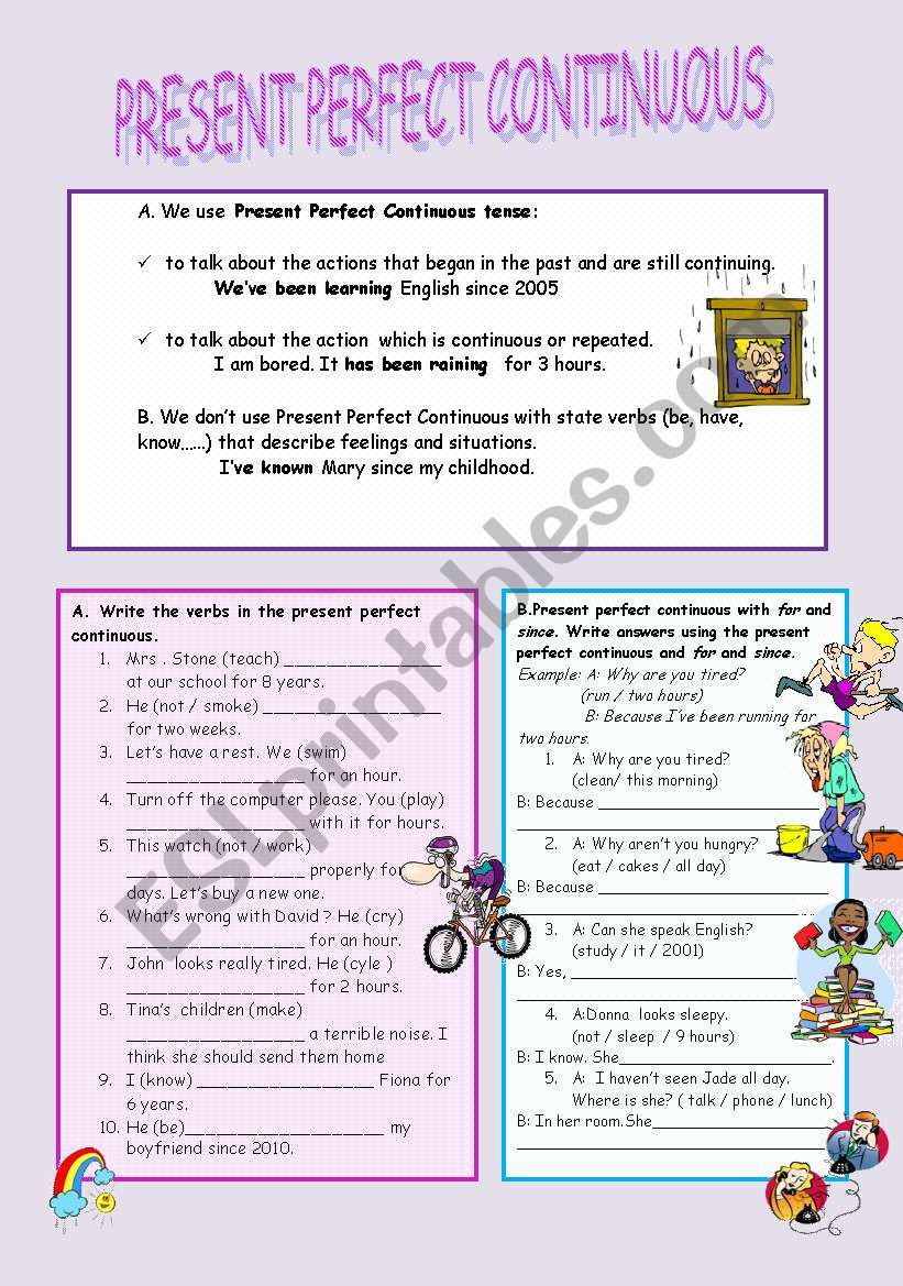 present perfect continuous  worksheet
