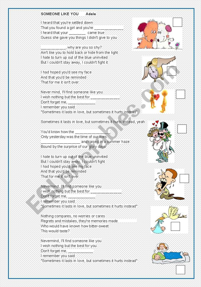 Music Someone like you worksheet