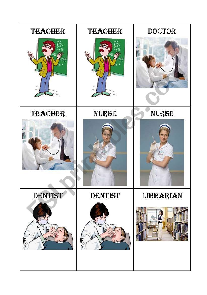 Memory Game: Jobs 1/2 worksheet