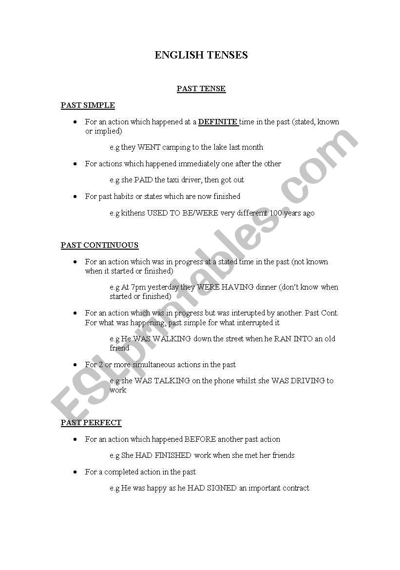English Verb Tenses worksheet