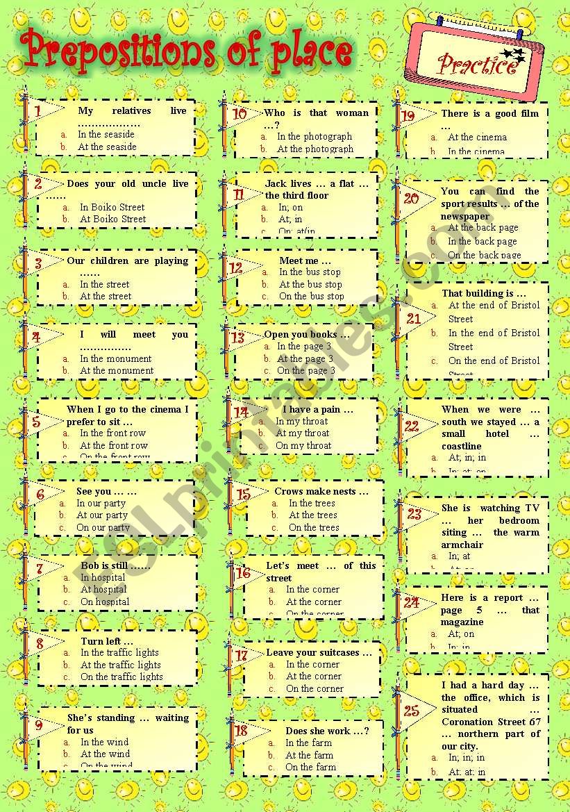 PREPOSITIONS OF PLACE***EXERCISES***WITH KEY