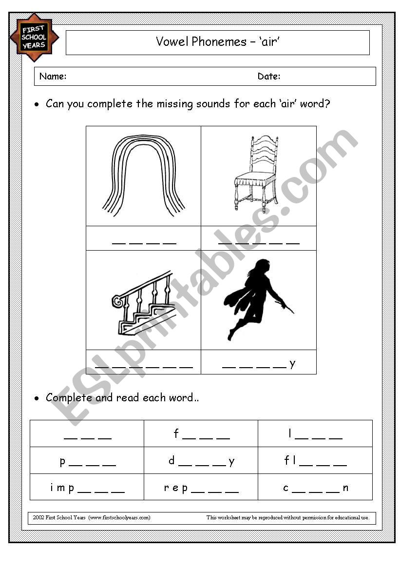 vowel phoneme worksheet