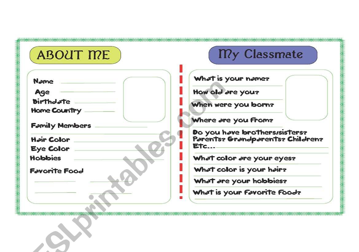 identity card worksheet