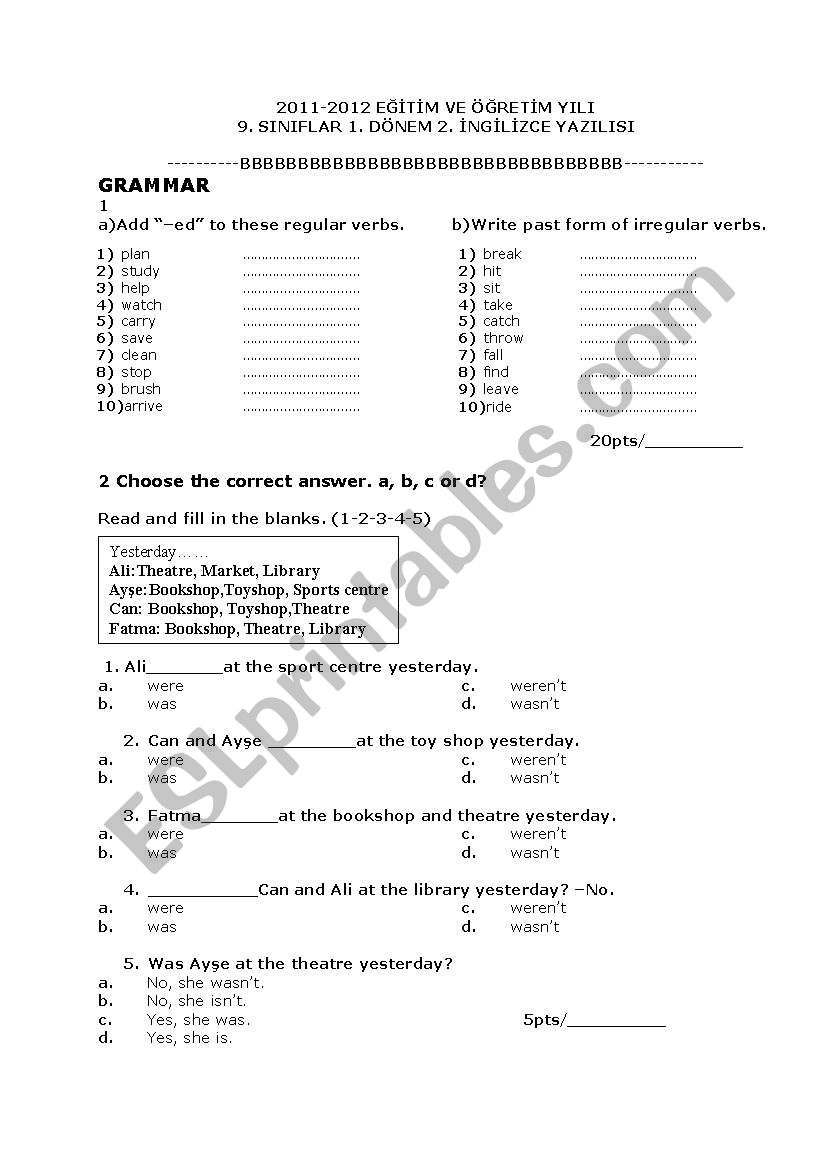 exampaper for 9th grades worksheet