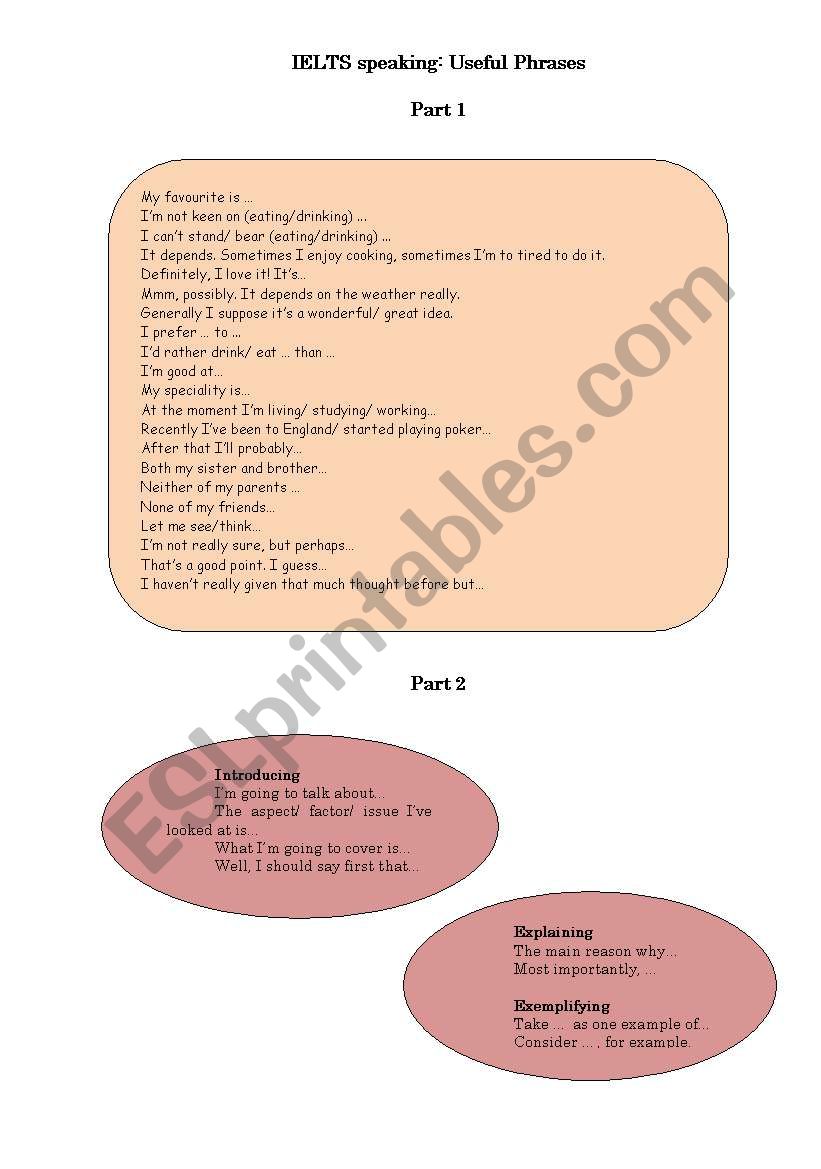 IELTS Speaking Useful Phrases worksheet