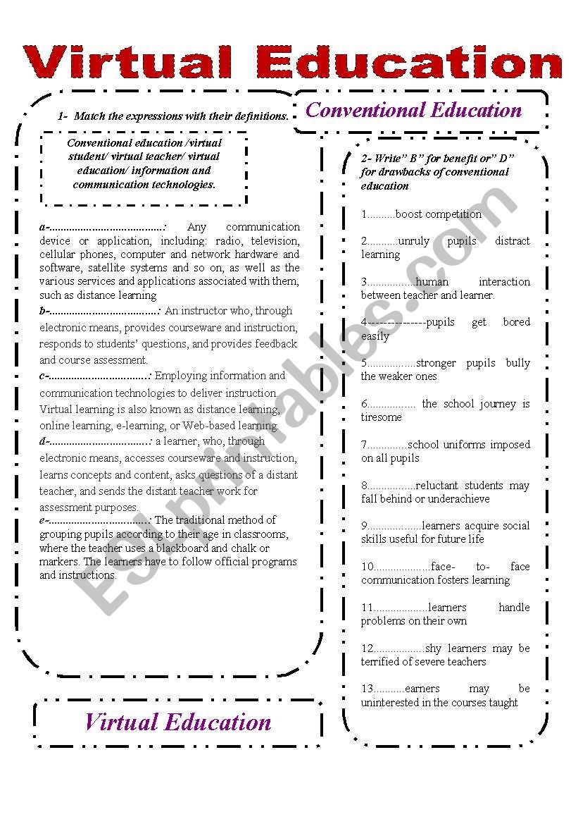 virtual education worksheet