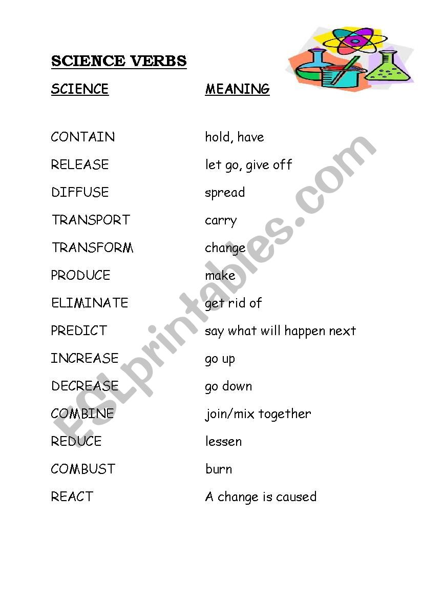 Science Verbs worksheet