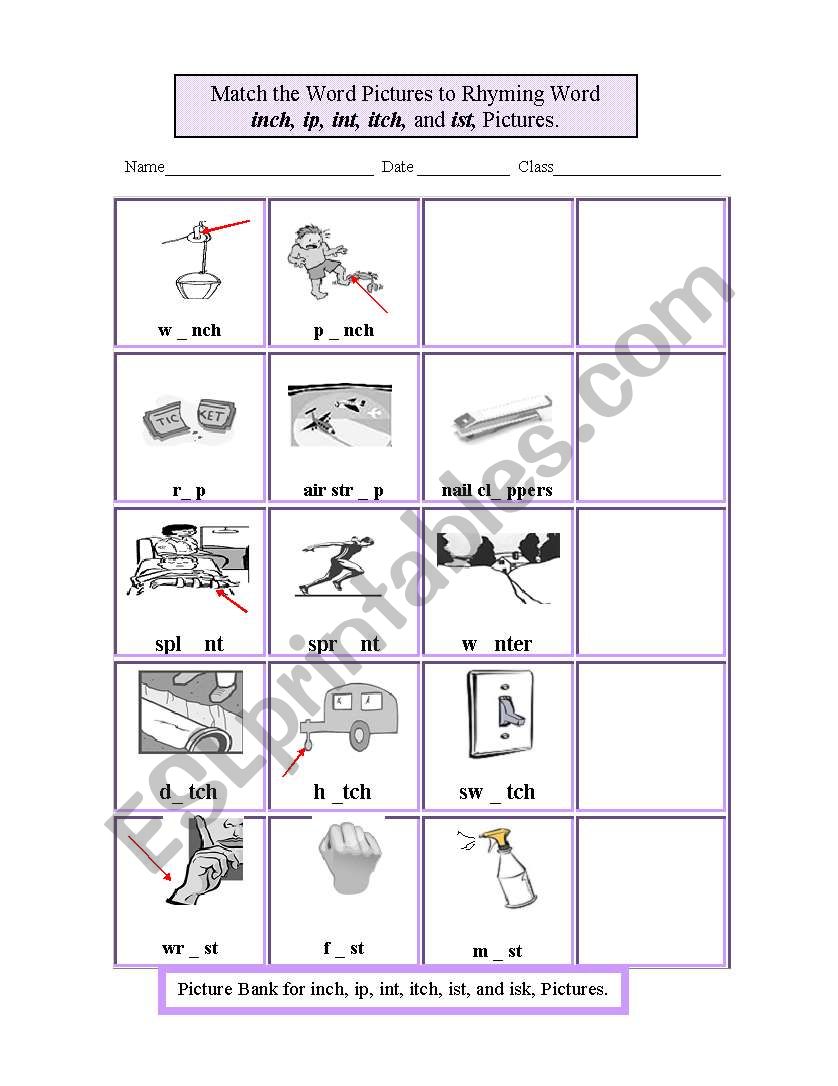 Short i Picture Cloze Rhymes Set 4