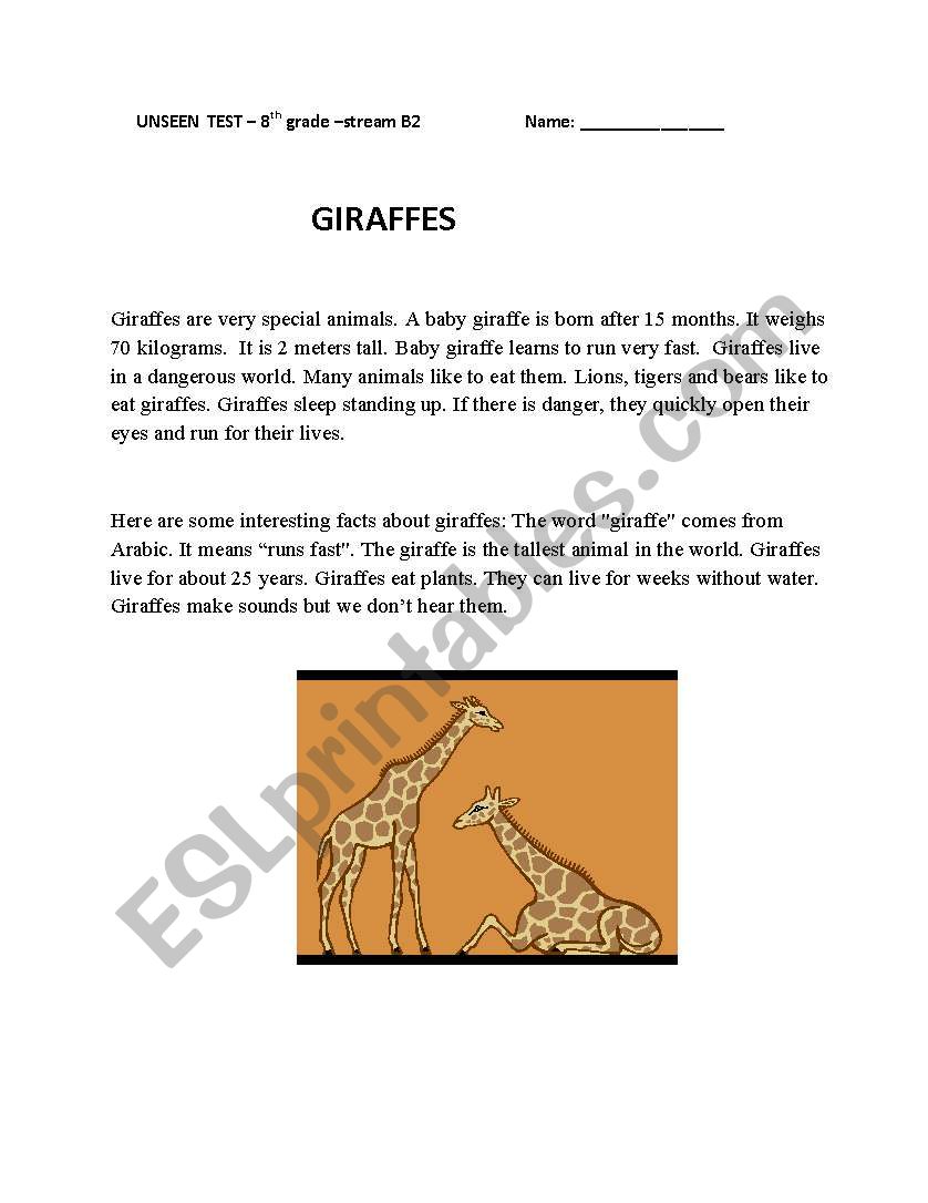 giraffes worksheet
