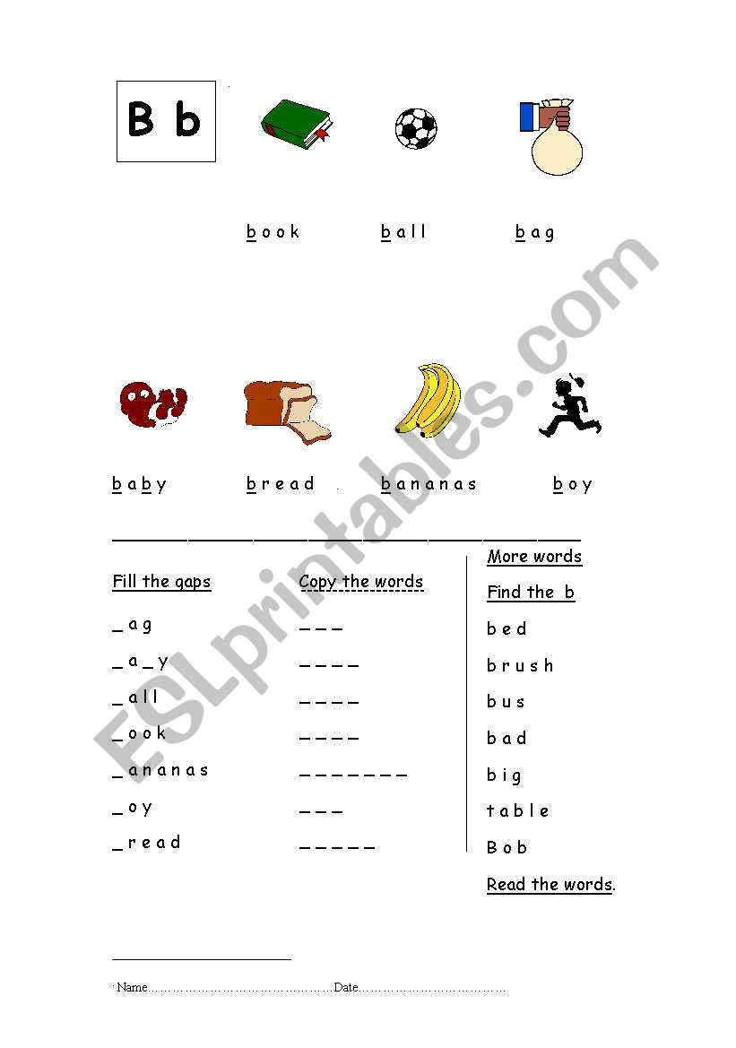 Alphabet sheet: b worksheet