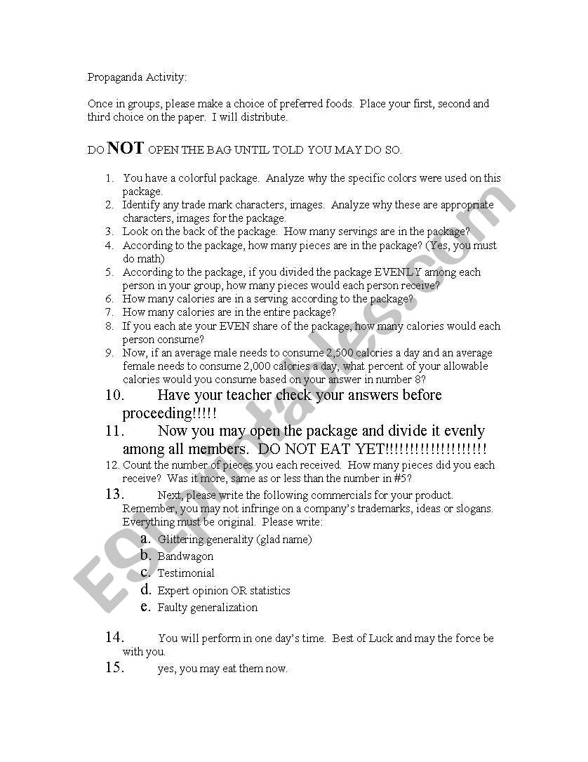 Propaganda Activity using candy and math