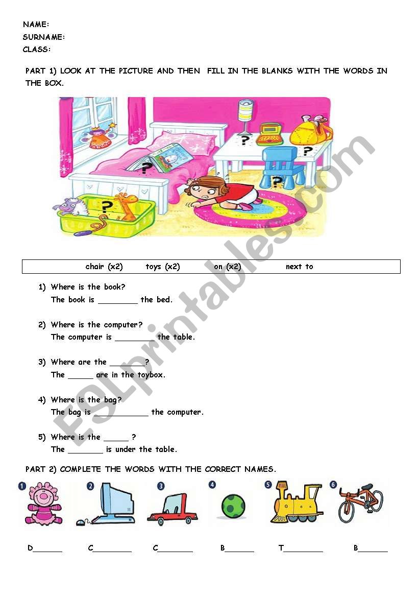 Family Members - Prepositions of Place - Coloring Worksheet
