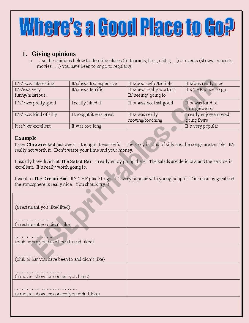 Giving Opinions worksheet